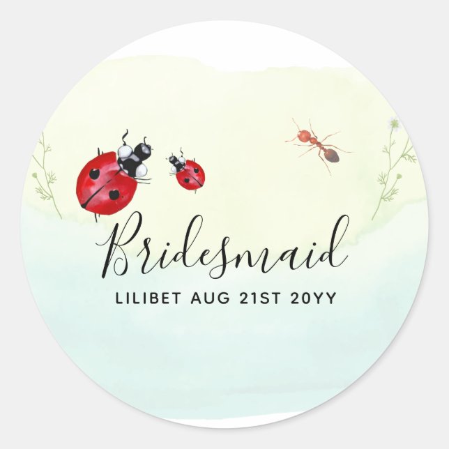 BUDGET Bridesmaid Bridal Party Gifts LADYBUGS Classic Round Sticker (Front)