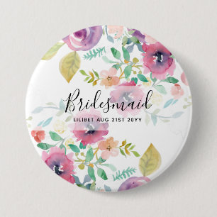 BUDGET Bridesmaid Bridal Party Gifts Pink Floral 7.5 Cm Round Badge