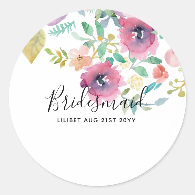 BUDGET Bridesmaid Bridal Party Gifts Pink Floral Classic Round Sticker (Front)