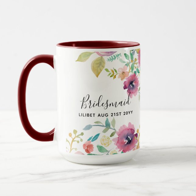 BUDGET Bridesmaid Bridal Party Gifts Pink Floral Mug (Left)