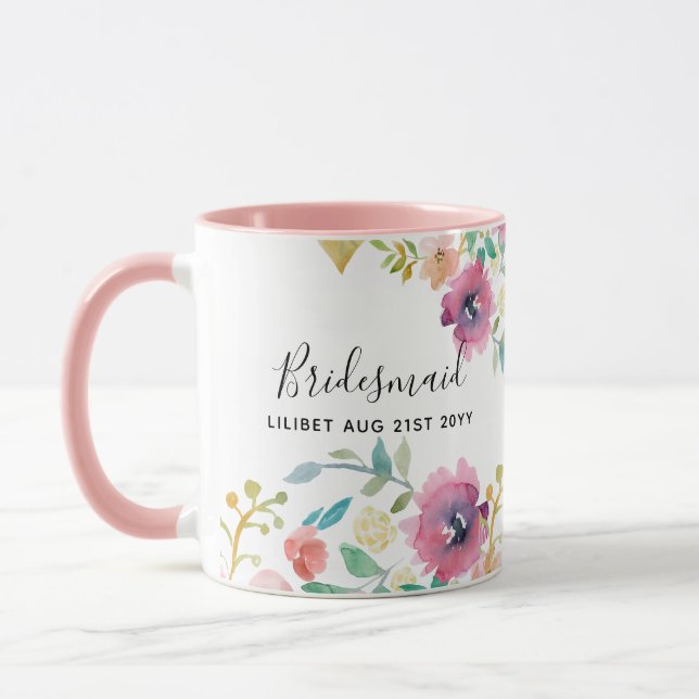 BUDGET Bridesmaid Bridal Party Gifts Pink Floral Mug (Left)