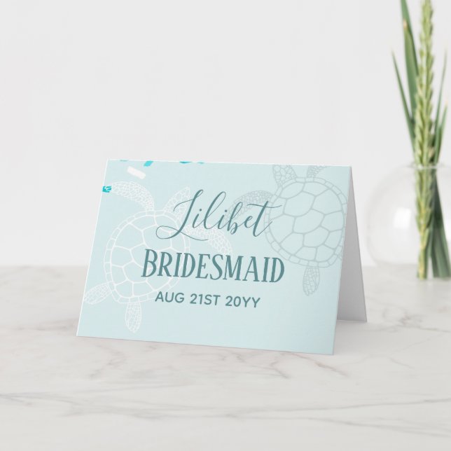BUDGET Bridesmaid Bridal Party Gifts SEA TURTLES Card (Front)