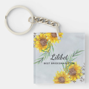 BUDGET Bridesmaid Bridal Party Gifts SUNFLOWERS Key Ring