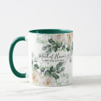 BUDGET Bridesmaid Bridal Party Gifts White ROSES Mug