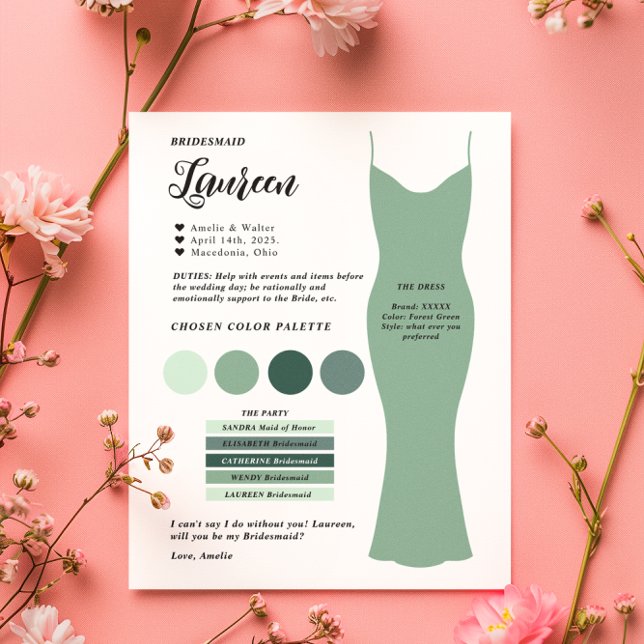 Budget Bridesmaid info card template Card  (Creator Uploaded)