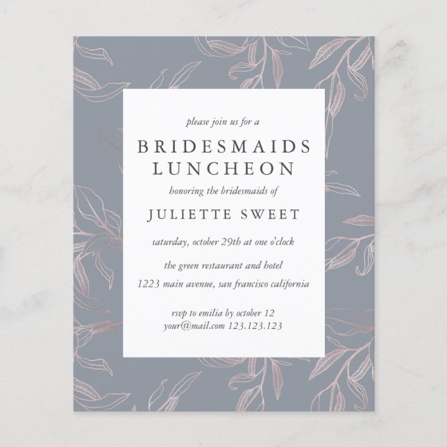 BUDGET Bridesmaids Luncheon Grey  Rose Gold Leaves (Front)
