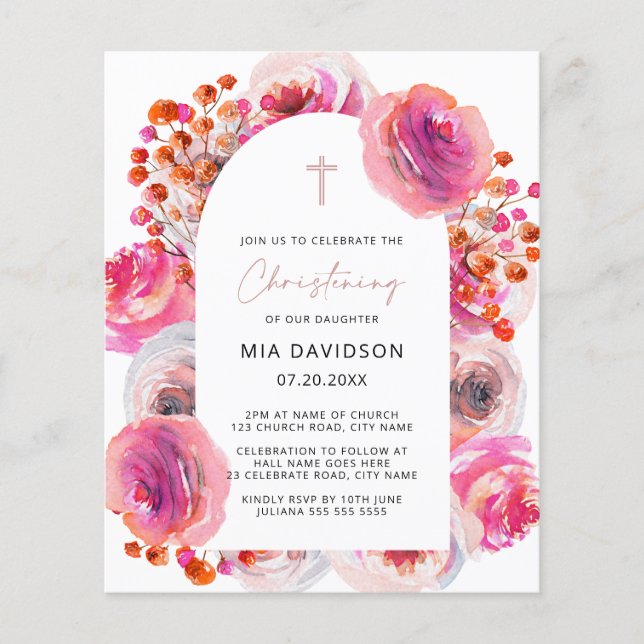 Budget Bright Watercolor Floral Arch Christening  (Front)