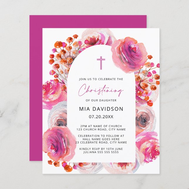 Budget Bright Watercolor Floral Arch Christening  (Front/Back)