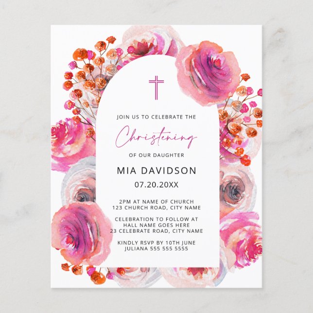 Budget Bright Watercolor Floral Arch Christening  Flyer (Front)