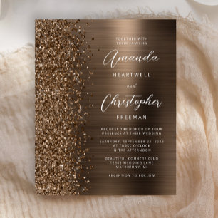 Budget Bronze Glam Glitter Wedding Invitation