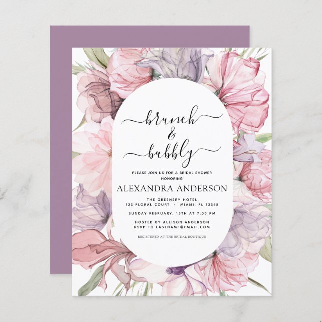 Budget Brunch & Bubbly Boho Purple Bridal Shower (Front/Back)