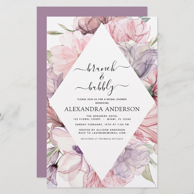 Budget Brunch & Bubbly Boho Purple Bridal Shower (Front/Back)