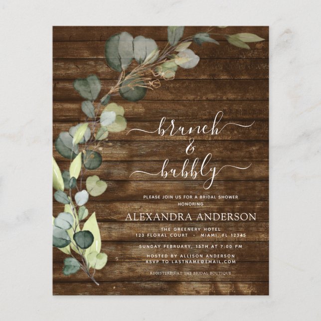 Budget Brunch & Bubbly Bridal Shower Eucalyptus Flyer (Front)