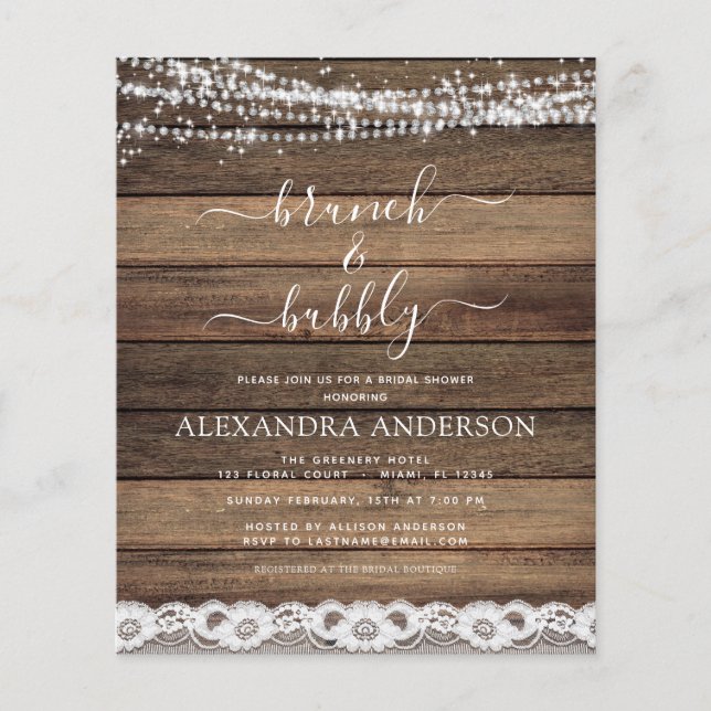 Budget Brunch & Bubbly Rustic Farmhouse Flyer (Front)