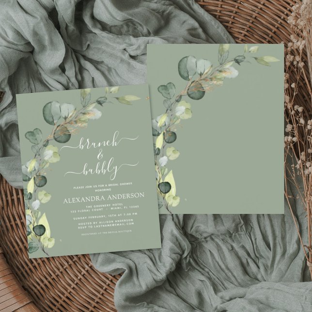 Budget Brunch & Bubbly Sage Green Invitation (Creator Uploaded)