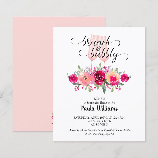 Budget Brunch Bubby Floral Bridal Shower Invites (Front/Back)