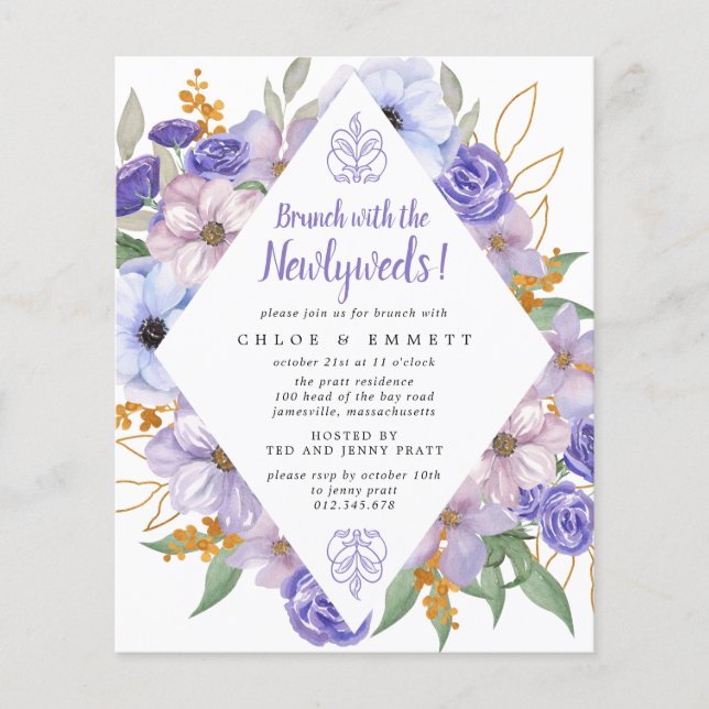 Budget Brunch with the Newlyweds Purple Invitation (Front)