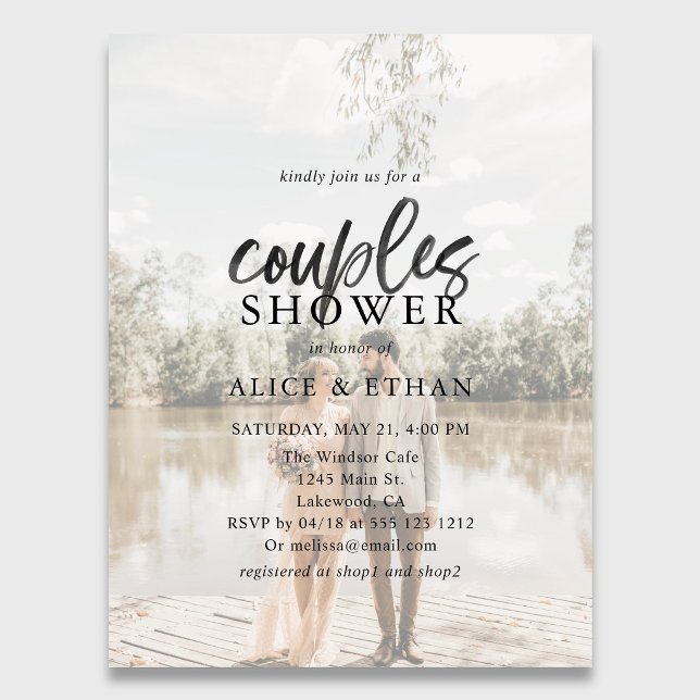Budget Brush Script Photo Couple Shower Invitation Postcard (Creator Uploaded)