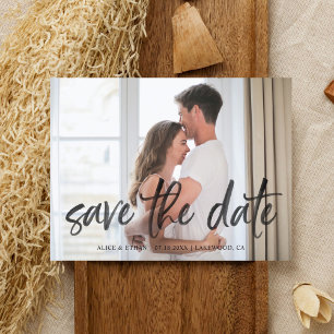Budget Brush Script Save The Date Photo Announcement Postcard