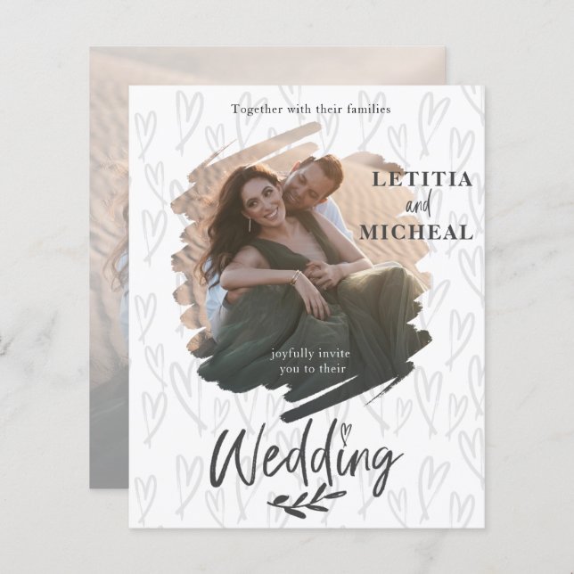 Budget Brush Stroke Photo Wedding Invitation (Front/Back)