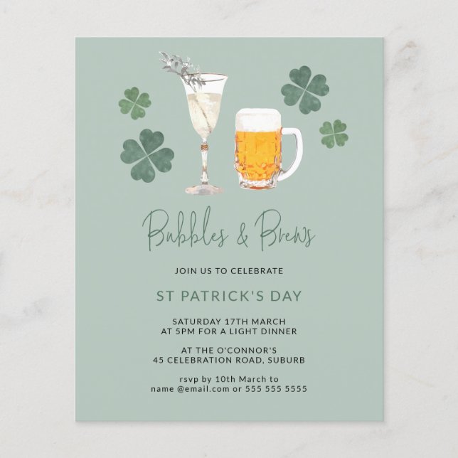 Budget Bubbles & Brews St Patricks Day Party (Front)