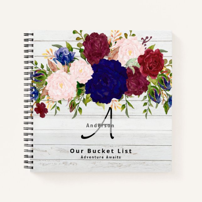 Budget Bucket List Burgundy  Floral Keepsake Gifts Notebook (Front)