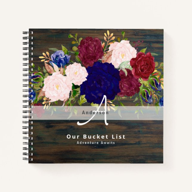 Budget Bucket List Burgundy  Floral Keepsake Gifts Notebook (Front)