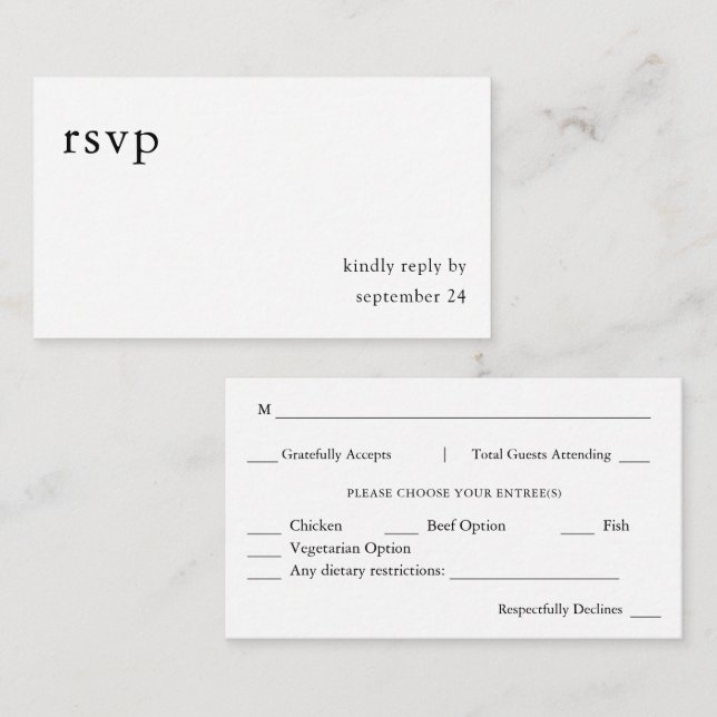 Budget Budget Black & White Calligraphy 9 Meal Enclosure Card (Front/Back)