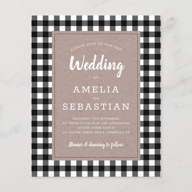 BUDGET Buffalo Plaid Kraft Wedding Invitation (Front)