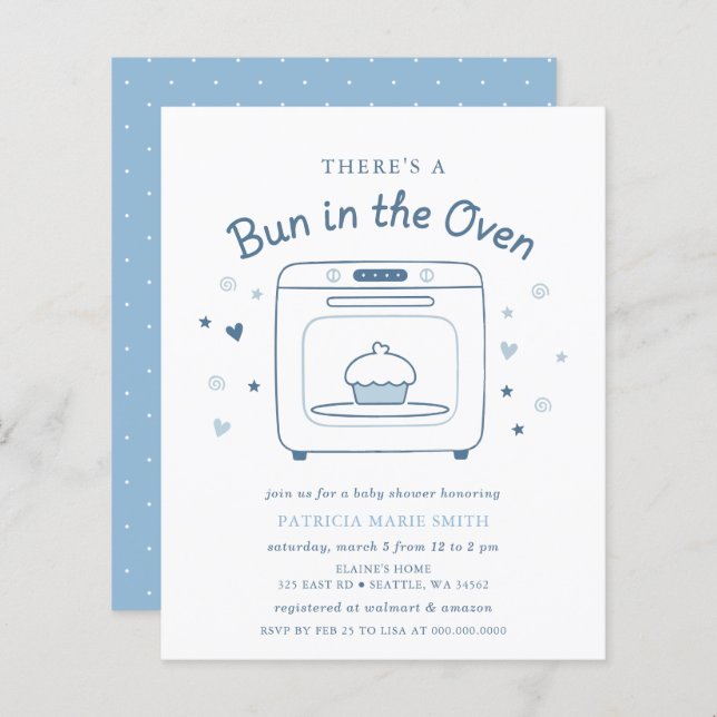 Budget Bun In The Oven Blue Baby Boy Baby Shower (Front/Back)