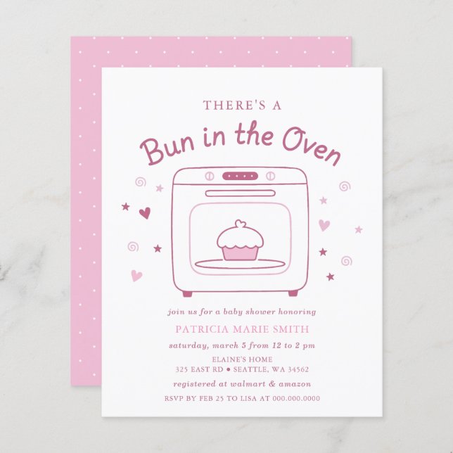 Budget Bun In The Oven Pink Baby Girl Baby Shower (Front/Back)