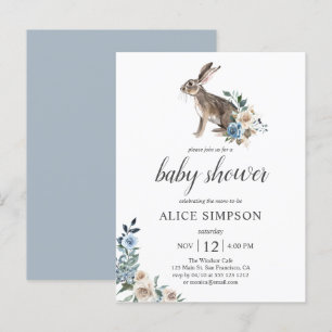 Budget Bunny Boho Dusty Blue Flower Baby Shower Invitation Postcard
