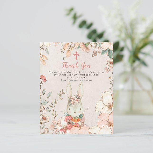 Budget Bunny Girl Christening Baptism Thank You (Standing Front)