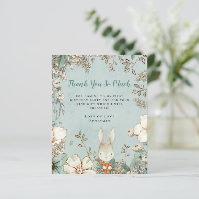 Budget Bunny Powder Blue First Birthday Thank You (Standing Front)