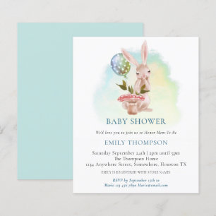 Budget Bunny Teal Baby Shower Invitation