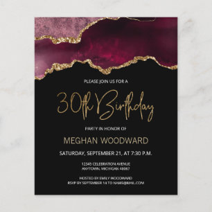 Budget Burgundy Agate 30th Birthday Invitation