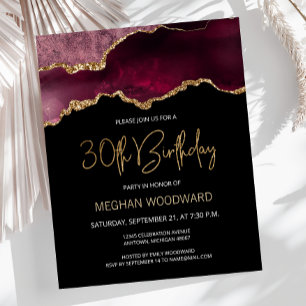 Budget Burgundy Agate 30th Birthday Invitation