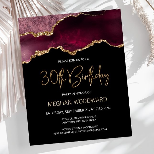 Budget Burgundy Agate 30th Birthday Invitation (Creator Uploaded)