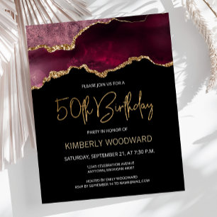 Budget Burgundy Agate 50th Birthday Invitation