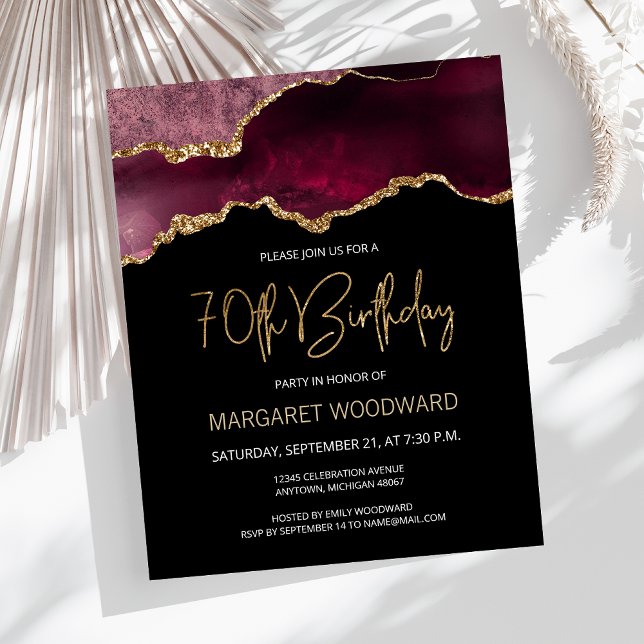 Budget Burgundy Agate 70th Birthday Invitation (Creator Uploaded)