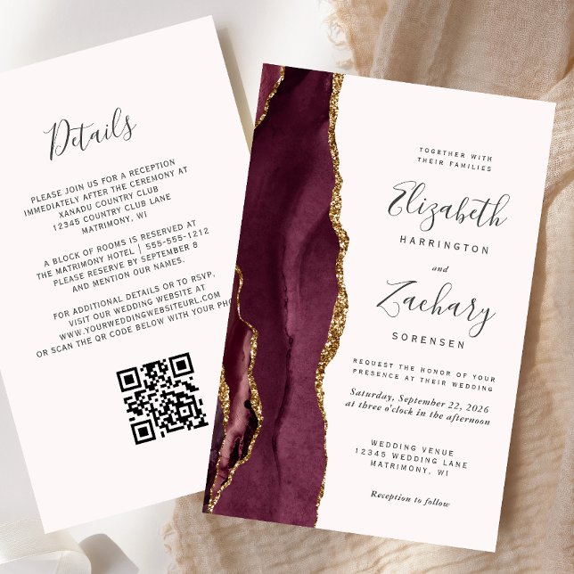 Budget Burgundy Agate Blush QR Code Wedding (Creator Uploaded)