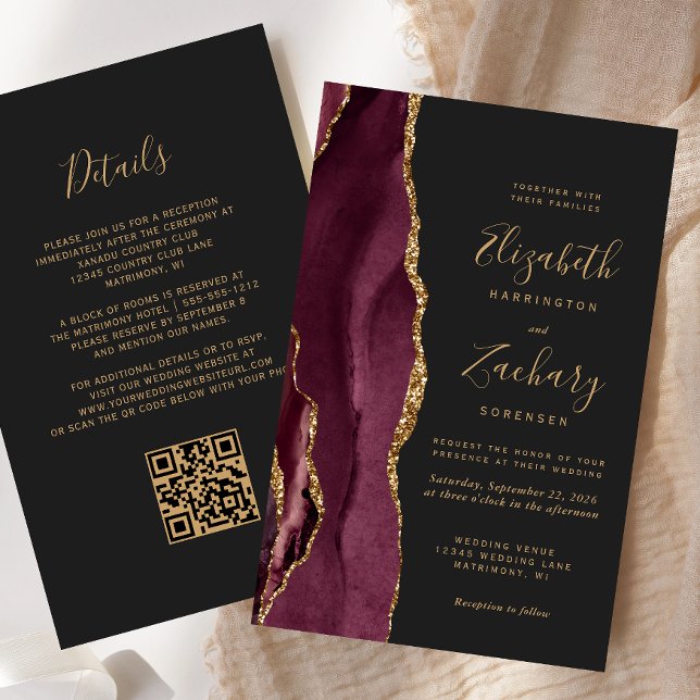Budget Burgundy Agate Dark QR Code Wedding (Creator Uploaded)