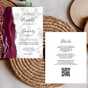 Budget Burgundy Agate Marble QR Code Wedding