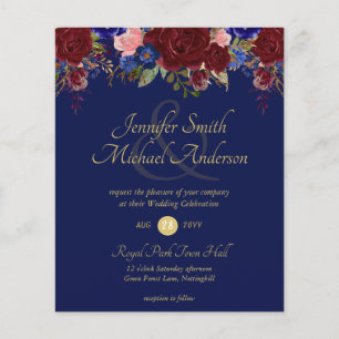 Budget Burgundy Blue Gold Wedding Invitations