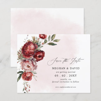 Budget Burgundy Blush Floral Save the Date