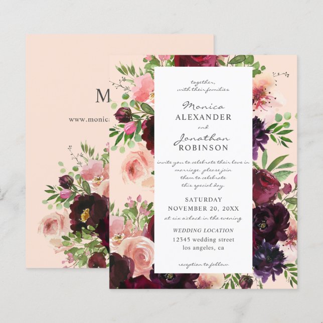 Budget Burgundy & Blush Floral Wedding on Pink (Front/Back)