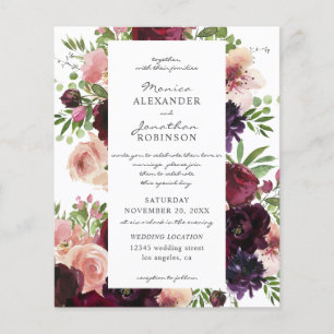 Budget Burgundy & Blush Floral Wedding on White Flyer