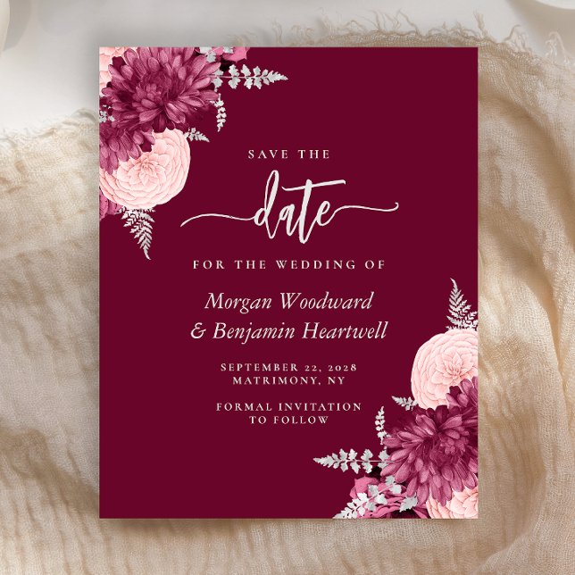 Budget Burgundy Blush Floral Wedding Save the Date (Creator Uploaded)