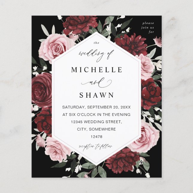 Budget Burgundy & Blush Pink 6 Floral - Black Flyer (Front)