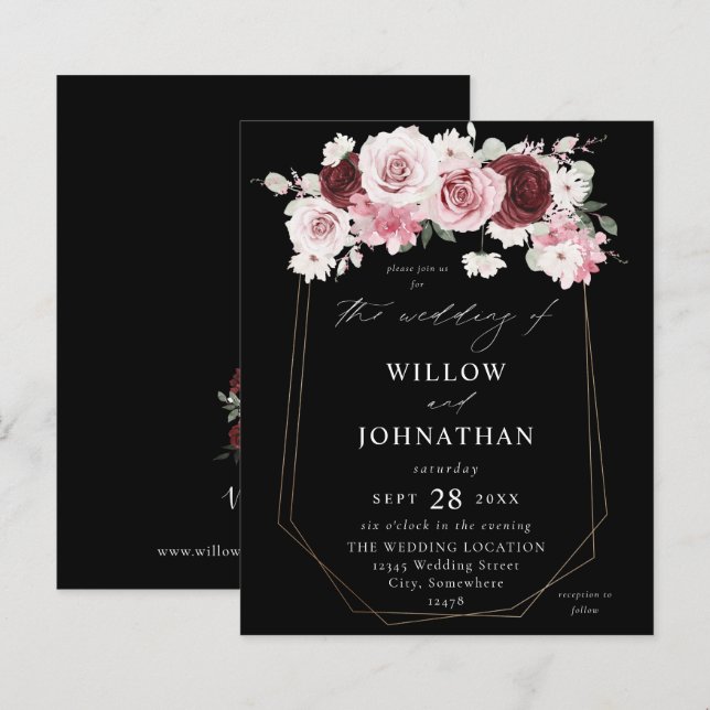 Budget Burgundy & Blush Pink 6Ele Floral Wedding B (Front/Back)